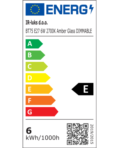 LED žarulja BT75 E27 220-240V 6W 2000-2200K Long Filament (Amber Glass Sh)
