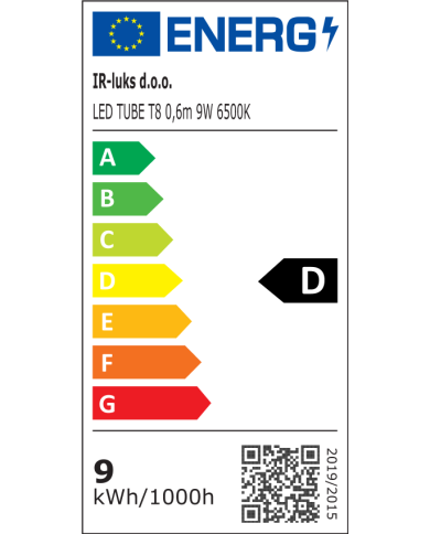 LED TUBE T8 0,6M 9W 6500K 140LM/W PF0,9