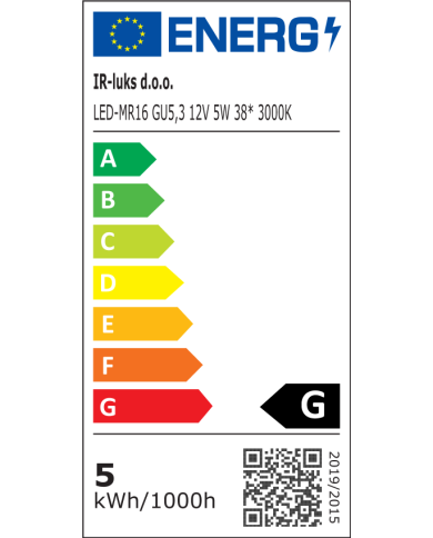 LED-MR16-GU5.3-AC/DC12V-5W-3000K-400lm-38°-50*50