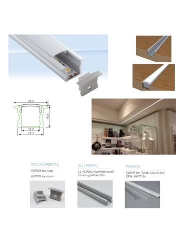 Al. Profil LL-ALP003 15mm ugradbeni 2m